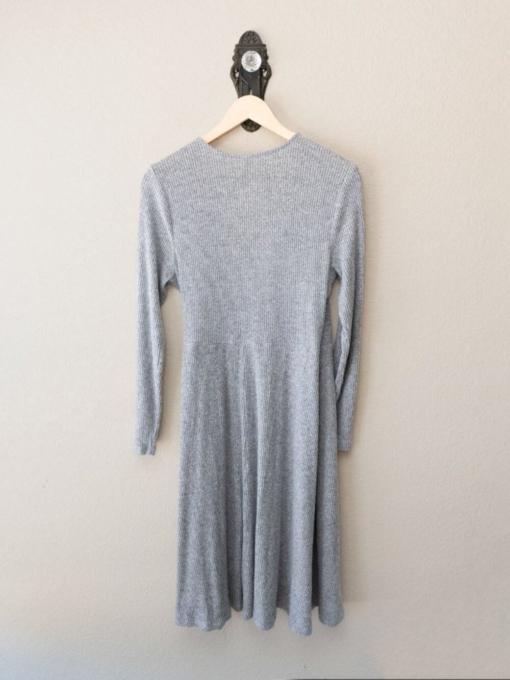 Old Navy Womens L Gray Ribbed Knit Wrap Dress Long Sleeve V Neck Tie Waist - Picture 13 of 16